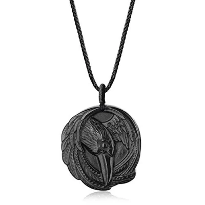 Imagen de COAI Colgante de Obsidiana para Hombre con Cuervo Encaje Ajustable