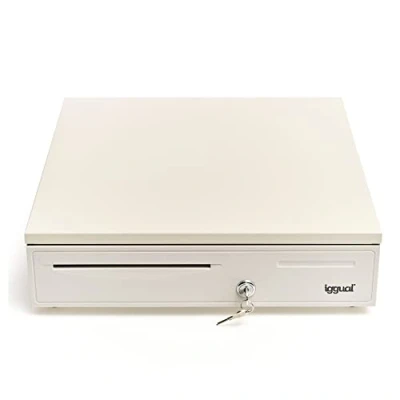 Imagen de iggual Cajón Portamonedas IRON 50W Caja Registradora Manual o Automática RJ11 (12V), Compartimentos: x5 Billetes y x8 Monedas, Cerradura 3 Posiciones Bloqueo, 42x40.50x10 cm (Color Blanco)