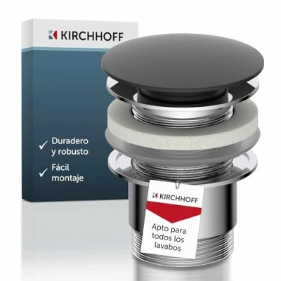 Imagen de KIRCHHOFF Tapón de desagüe Universal para Lavabo Pop Up 98807420, Color Negro Mate/Cromado