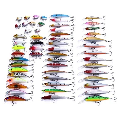 Imagen de CENPEK juego de 56 señuelos pesca, cebo natación realistas, pesca para agua dulce, salada, carpa, lucio