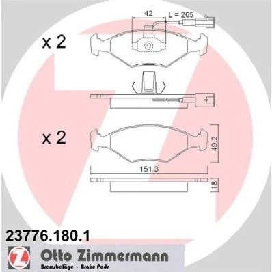 Imagen de ZIMMERMANN 23776.180.1 Juego de pastillas freno con contacto avisador desgaste Foto correspondiente a la entrega