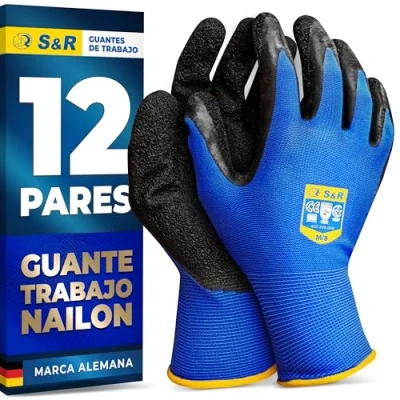 Imagen de S&amp;R Guantes de Trabajo Nylon y Latex 12 pares Talla M/8