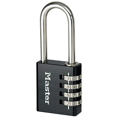Imagen de Master Lock 7640EURDBLKLH Candado con combinación personalizable y cuerpo de aluminio arco largo, Negro, 4 x 10,2 1,5 cm