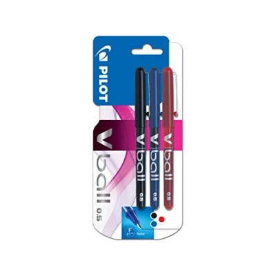 Imagen de Pilot VB5 Bolígrafo tipo roller, 3 unidades, color negro, azul y rojo