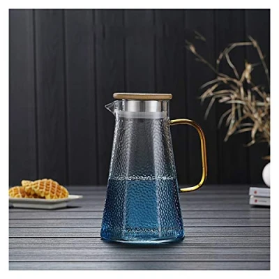 Imagen de Jarra de Agua cristal azul con tapa y mango Tetera vidrio borosilicato resistente al calor fácil limpieza para el jugo, la leche, las bebidas frías o calientes Jarras Vidr