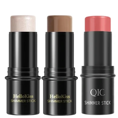 Imagen de KTouler lápiz de maquillaje 3 colores, iluminador contorno, colorete, rubor, bronceador, sombra resaltado, larga duración e impermeable, para cheek, labios, ojos
