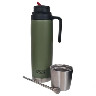 Imagen de Gaucho Bruno Termo Yerba Mate 3 en 1 para con &quot;pico cebador&quot; pico rojo de alto precision iconico Incluye y Bombilla Acero Inoxidable Termico Capacidad litro