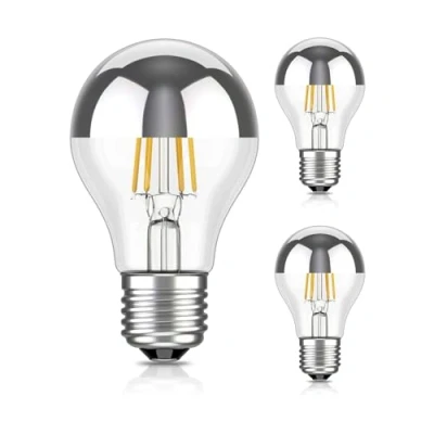 Imagen de ledscom.de 3 piezas bombilla LED E27, A60, blanco cálido (2700 K), 4,1 W, 461lm, espejo de cabeza (plateado)