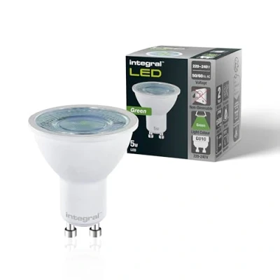 Imagen de Integral pack de 4 bombillas GU10 LED verde 5 W (equivalente a 50 W), ángulo haz 40 Para expositores, restaurantes, hoteles, jardines, decoración e iluminación ambiental