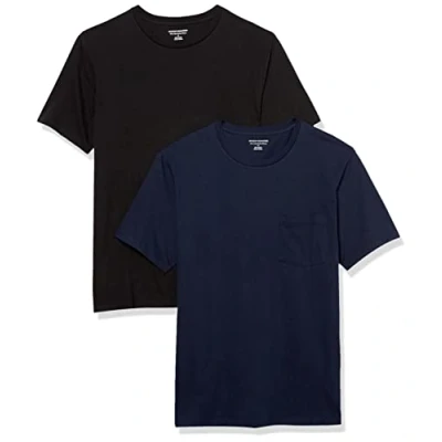 Imagen de Amazon Essentials Camiseta de manga corta con bolsillo, cuello redondo y corte ajustado Hombre, Pack 2, Negro/Azul Marino, XL