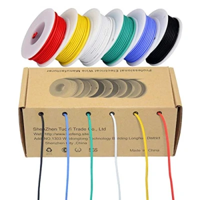 Imagen de Cable de calibre 24, eléctrico Kit alambre silicona flexible 24 AWG (6 bobinas 9 metros de) conexión 300 V alta resistencia a la temperatura