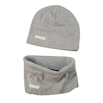 Imagen de LACOFIA Conjunto de Sombrero y Bufanda Cuello para bebé ninos Ninas Gorro algodón Recien Nacido Sombreros Punto pañuelos Infantiles Gris Claro 0 6 Meses
