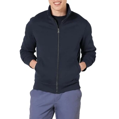 Imagen de Amazon Essentials Sudadera de Forro Polar con Cuello Perkins y Cremallera Completa Hombre, Azul Marino, XL