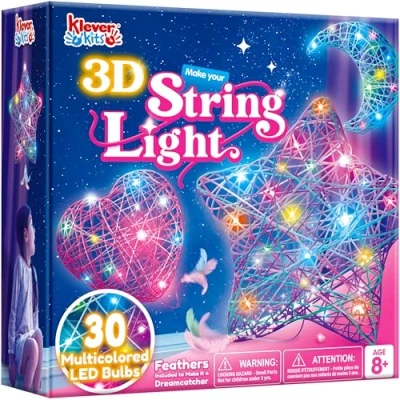 Imagen de Klever Kits Kit de arte con cuerdas en 3D para niños 8, 9, 10, 11 y 12 años, manualidades, juego manualidades farolillos niñas, juguete luces cadena, regalos cumpleaños
