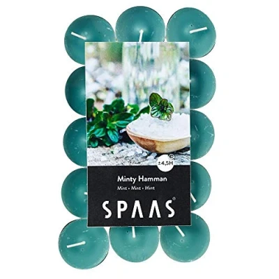Imagen de Spaas 0338213.191 30 Velas aromáticas, ± 4,5 Horas Minty Hammam, Cera de parafina, Aluminio Taza, Verde Esmeralda, D 39 mm x H 16