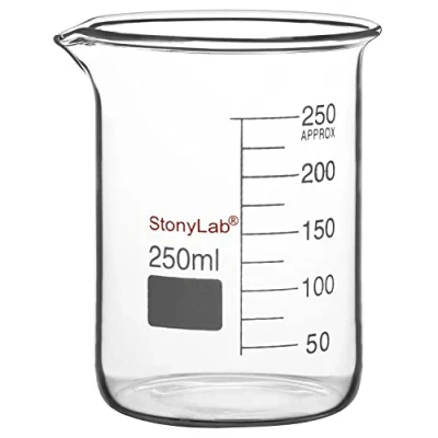 Imagen de stonylab Vaso de Precipitados Vidrio, 1 Paquete Vidrio Borosilicato Graduado Baja Forma Griffin con Pico Verter Laboratorio, 250 ml