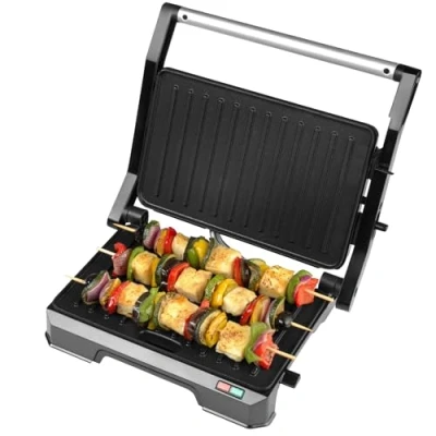 Imagen de Progress EK5854P 2 en 1 Plancha sana eléctrica con placas antiadherentes, se abre a 180 para cocción doble, sin aceite, bandeja de goteo extraíble, fácil limpiar, asa tacto frío, 850 W