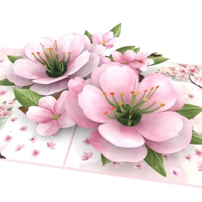Imagen de MOKIO® Tarjeta de Flores Pop Up Flor cerezo japonés felicitación 3D para un cumpleaños o aniversario, floral emergente del árbol Sakura