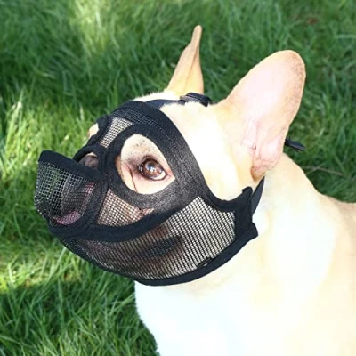 Imagen de bozal corto para perro, de malla transpirable ajustable, máscara perro ladridos, mordeduras, entrenamiento masticación (talla M)