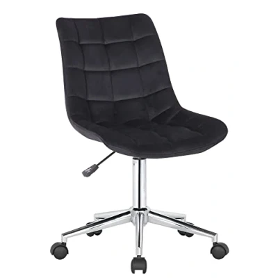 Imagen de CLP Silla De Oficina Medford Acolchada En Terciopelo I Estudio Giratoria con Base Metálica &amp; Ajustable Altura, Color:Negro