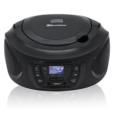Imagen de Roadstar Radio Portátil CDR 375D+/BK CD Player Dab/Dab+ / FM, Boombox Reproductor MP3, Puerto USB, Stereo, Mando a Distancia, AUX IN, Salida de Auriculares, Negro