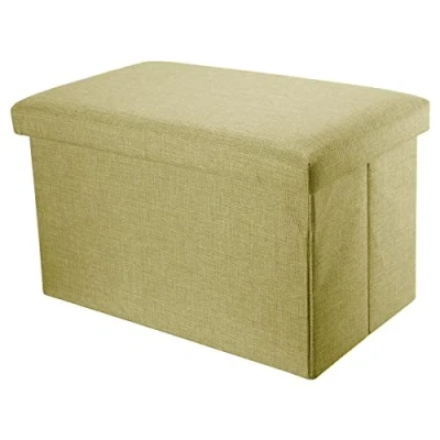 Imagen de INTIRILIFE Puff Baúl Plegable 78x38x38 cm in Verde Primavera Taburete Almacenaje Tapizado de Textil Tela Óptica Lino per Almacenamiento y Reposapiés Asiento Silla Tejido Banqueto