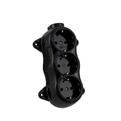 Imagen de Carcasa de interruptor luz pared vintage, redondo, retro, 3 enchufes, negro