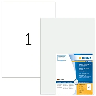 Imagen de HERMA etiquetas autoadhesivas de película, 1 etiqueta por hoja A3, 40 hojas, 297 x 420 mm, etiquetas, adhesivas en blanco resistentes a la intemperie, para impresora