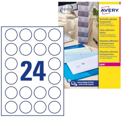 Imagen de Avery España L7780 25. etiquetas transparentes brillantes redonda,40mm, Cajaj de 600