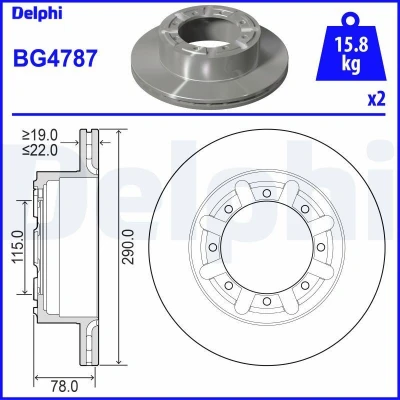 Imagen de DELPHI BG4787 Disco de freno 290 22 8 ventilado aceitado sin procesar cojinete rueda, anillo sensor ABS RENAULT: Mascott Furgón