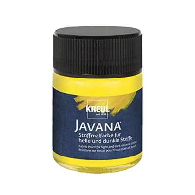 Imagen de Kreul 91962 Javana pintura para tejidos claros y oscuros, 50 ml amarillo cristal, color brillante a base de agua, carácter pastoso, estampar estarcir