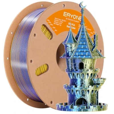 Imagen de filamento PLA ERYONE Dual Zweifarbig 1,75 mm, Drucker 3D 1kg Spule +/ 0,03 azul real y dorado