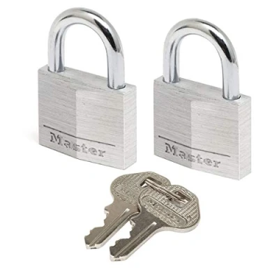 Imagen de Master Lock 9130EURT Lote de 2 Candados con Llave cuerpo aluminio macizo, Negro, 3 x 5.2 1.6 cm