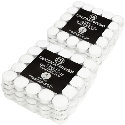 Imagen de Velas de Te sin Perfume, Pack 24, 50, 100, 200 Unidades, Larga Duracion 10, 8 o 4 horas, Velitas Pequeñas Diámetro 3,5 cm (Blanco 100/8 horas)