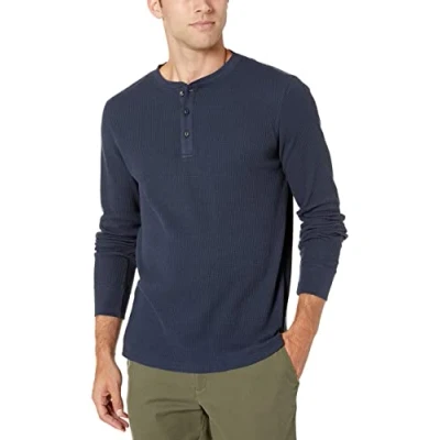 Imagen de Amazon Essentials Camiseta Henley de Panal Abeja Manga Larga con Ajuste Normal Hombre, Azul Marino, XS