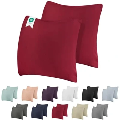 Imagen de Barbons Funda de Almohada 80x80 Borgoña Juego 2 100% Algodón Jersey, Cojin para Cama Protector 80 x cm