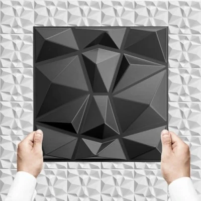 Imagen de Paneles de plástico PVC con efecto 3D, 34 piezas, 30 x cm, para salas juegos, paredes y techos, diseño 3,06 m², negro, D094 1