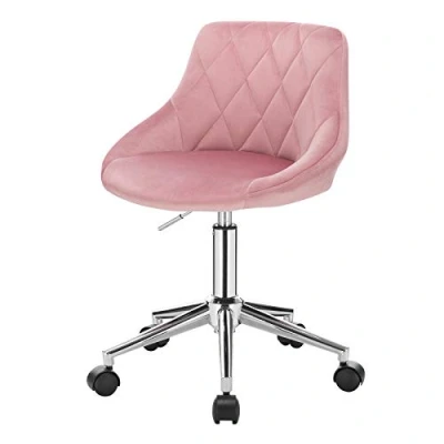 Imagen de EUGAD Silla de Escritorio con Ruedas Taburete Oficina, Giratoria Terciopelo, Ergonómica, Rosa