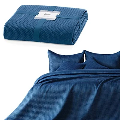 Imagen de AmeliaHome Colcha de 170 x 210 cm, Color Azul Oscuro con Relieve satén Mate