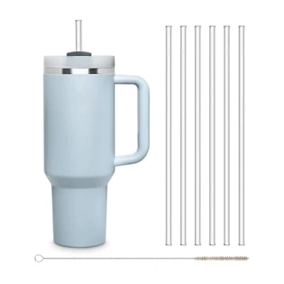 Imagen de HALM pajitas de vidrio 6x 30 cm largo para Stanley Cup Quencher Tumbler y botellas hasta 0,5 litros + cepillo limpieza apto lavavajillas reutilizables