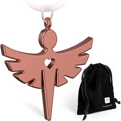 Imagen de FABACH Llavero de ángel la guarda con corazón, colgante noble metal en plata, oro, oro rosa, negro, amuleto suerte, regalo para coche, carné conducir, conducción cuidadosa, 1 x