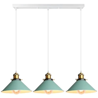 Imagen de iDEGU 3 Luces Lámpara Colgante Industrial, 22cm de Techo Vintage Diseño Edison Retro Tulipas Metal Verde Lámparas Araña E27 Iluminación Para Cocina, Comedor, Salón (Barra)