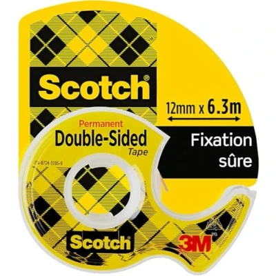 Imagen de Scotch Cinta Adhesiva de Doble Cara 1 Rollo en dispensador mano, 12,7 mm x 6,3 m, Transparente Adhesivo Permanente por Ambas Caras Fuerte, Duradera y Segura para Fotos