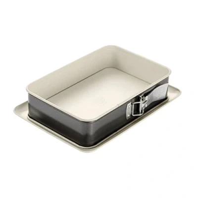 Imagen de Dr. Oetker Molde Desmontable de 1 Fondo Rectangular con Base antigoteo, Acero Reforzado cerámica y Revestimiento Antiadherente Especial, 28x18x7cm, 1ud, Creme AnGris Marengo Crema, 28 cm