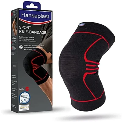 Imagen de Hansaplast Rodillera deportiva que estabiliza y apoya la articulación, vendaje con rótula ayuda a aliviar tensión de rótula, talla S/M