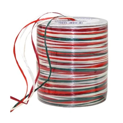 Imagen de C.E. PATTBERG PRÄSENT cinta regalo de rafia multicolor rojo verde blanco, 50 m decorativa para envolver regalos, decoración y manualidades versátiles creativas