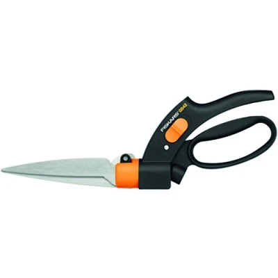 Imagen de Fiskars Tijeras para césped, Cuchillas rotativas, Mecanismo antiatasco Servo System, Longitud: 34,4 cm, de acero/Mangos plástico, Negro/Naranja, GS42, 1000589