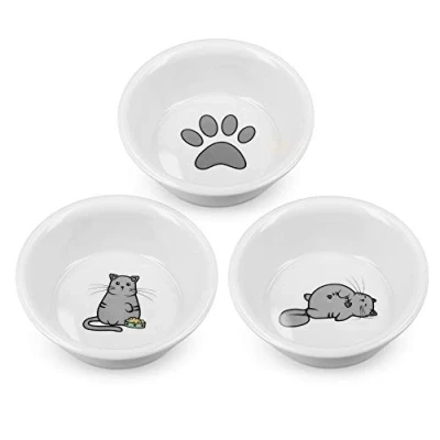 Imagen de Navaris Comederos para Gatos Set de 3X Cuenco cerámica Mascotas Juego comedero y Bebedero Triple Comida Agua a Gato Perro