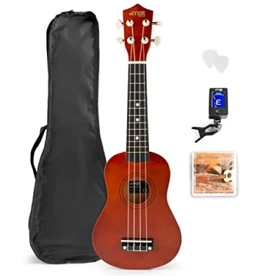 Imagen de MAX UKEY Set de ukelele soprano fabricado en Madera Tilo adulto Incluye: guitarra 21 pulgadas, bolsa ukulele, púas, afinador y cuerdas repuesto Oscura