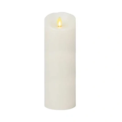 Imagen de Luminara Vela LED con llama móvil realista (3&quot;x8.5&quot;) Borde festoneado Acabado liso Pilar de cera real, funciona pilas (2 C) 600 horas funcionamiento, sin perfume Blanco